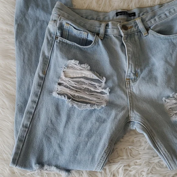 Brandy Melville Distressed Denim Pants Long Size Small - Picture 6 of 16